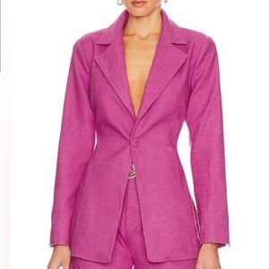 Aureta NWT Free People Linen Mariah Blazer in Rose Office Siren Corpcore
